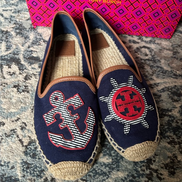 Tory Burch Navy Espadrilles with Anchor and Logo - Picture 2 of 6
